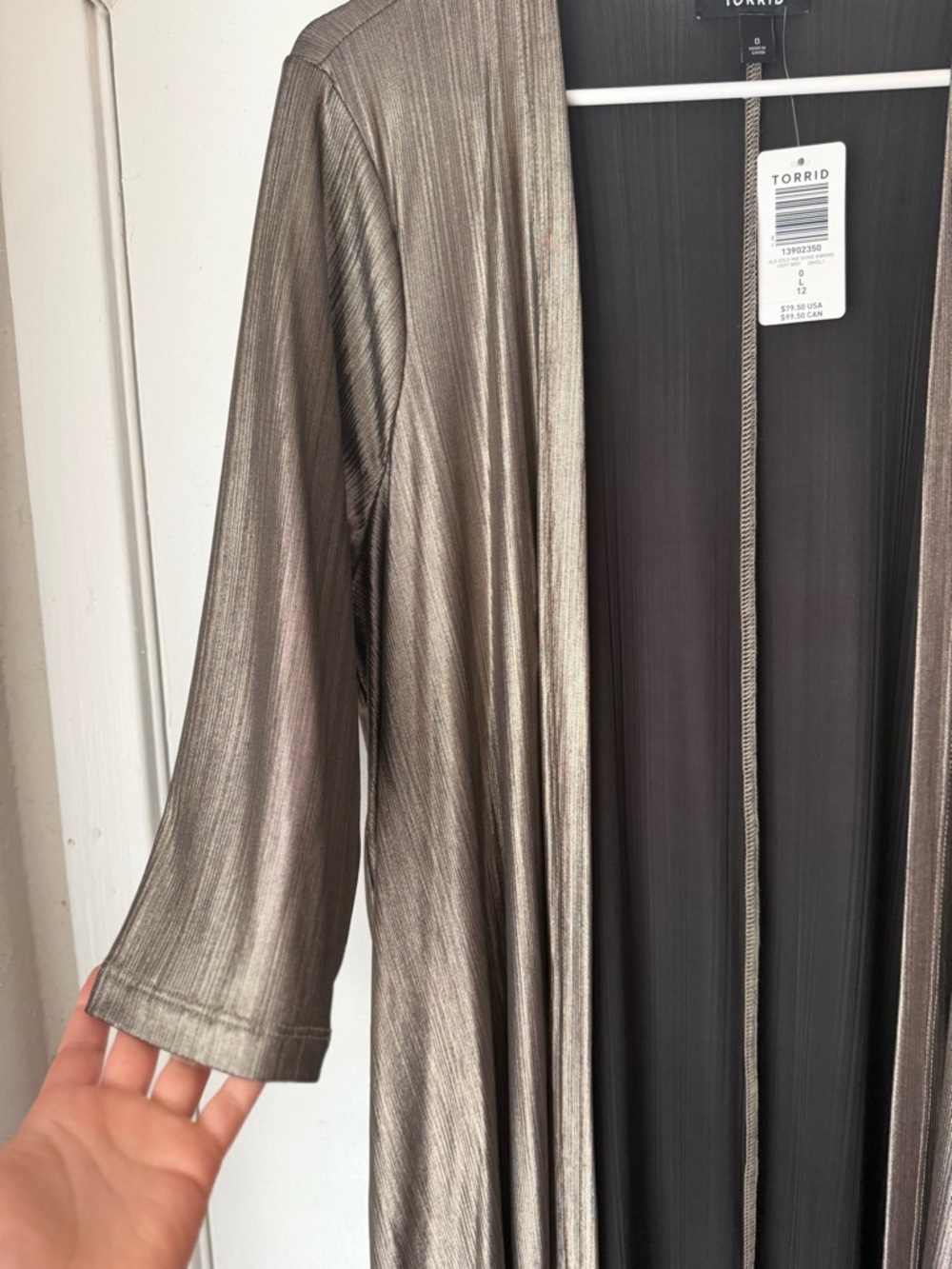 torrid Metallic Bronze Open-Front Duster with Black Lining - Picture 2 of 7